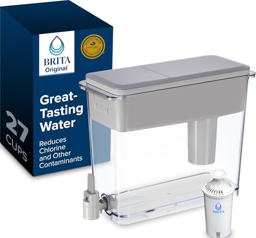 Brita X-Large 27 Cup Water Dispenser, Includes 1 Filter, Gray | WQA and NSF/ANSI Certified, Reduces Chlorine, Copper, Mercury & Cadmium, Lasts 2 Months, Household Essential - color: Gray