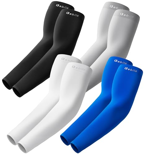 Bebila Arm Sleeves for Men Women, UV Sun Protection Cooling Compression Outdoor - color: Black+white+light Gray+blue, size: Medium