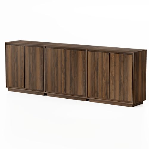 Buffet Storage Cabinet Set of 3, Sideboard Accent Cabinet with Adjustable Shelves and Handless Design, Credenza, Console Table for Living Room, Brown - color: Brown, size: 3 PCS