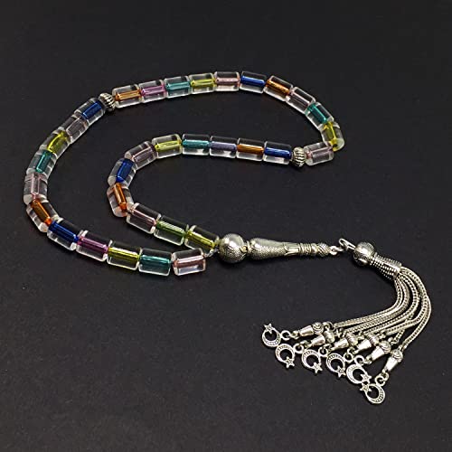 Mixed Color Transparent Column Acrylic Worry Beads, Prayer Beads, Tesbih, Tasbih, Tasbeeh, Rosary, Misbaha, Masbaha (10x7.5mm-33 Beads) - color: Acrylic Mixed Color Transparent Column -10x7.5mm-33 Beads