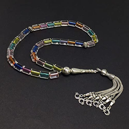 Mixed Color Transparent Column Acrylic Worry Beads, Prayer Beads, Tesbih, Tasbih, Tasbeeh, Rosary, Misbaha, Masbaha (10x7.5mm-33 Beads) - color: Acrylic Mixed Color Transparent Column -10x7.5mm-33 Beads