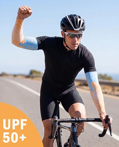 Aueyan Arm Sleeves for Men Women,Cooling Sleeves with Thumb Holes,Funny Sun Protection Arms Cover with Print Pattern - color: Ice Cream Blue