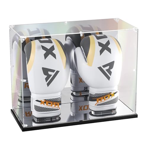 KOLIPI Boxing Glove Display Case with Mirror Back and Base, Clear Acrylic Showcase with Stand for Full Size Boxing Glove, Watch The Video to Assemble (17x8x13 inch, 43x20x33 cm) - size: Boxing Glove Case, 17x8x13 inches