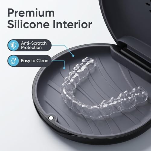 2 Pack Retainer Case with Vent Hole, Compatible with Invisalign | Portable Slim Travel Aligner Case,Secure Magnetic Closure-Food Grade Silicone Pad(2 Pack Black+Gray Silicone) - color: 2 Pack Black+gray Silicone