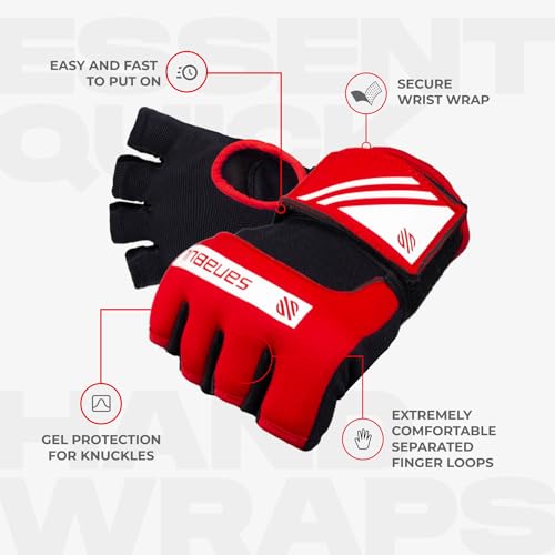 Sanabul Gel Boxing Hand Wraps for Men & Women Muay Thai MMA Kickboxing Quick Wraps Boxing Inner Gloves Wrist Knuckle Protection - color: Red/White, size: Large-X-Large