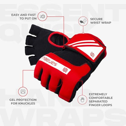 Sanabul Gel Boxing Hand Wraps for Men & Women Muay Thai MMA Kickboxing Quick Wraps Boxing Inner Gloves Wrist Knuckle Protection - color: Red/White, size: Large-X-Large