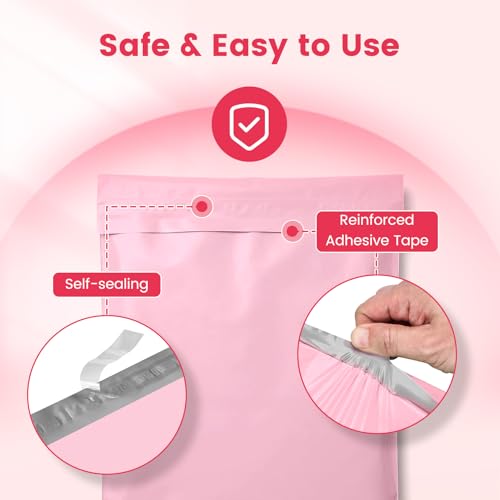 Metronic Poly Mailers 10x13 1000 Pack, Small Bulk Shipping Bags for Clothes | Heavy Duty Self Seal Waterproof Tear-resistant Packaging Bags, Mailing Envelopes for Clothing, Small Business, Light Pink. - size: 10X13 1000PC