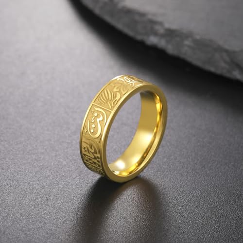 VASSAGO Stainless Steel Rings for Men Women Trendy Muslim Allah Ring Islam Arabic Shahada Ring Jewelry Gifts - color: gold, size: 9