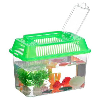 Gatuida Mini Fish Tank Portable Handheld Plastic Aquarium with Lid for Turtles and Pet Fish Easy to Clean and Carry 5.90X4.33X3.74In Transparent Design for Travel and Outdoor Use