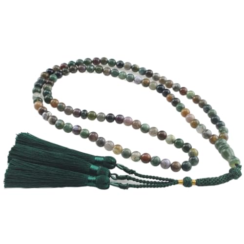 Muslims Islamic Dhikr Tasbeeh Tasbih Prayer Beads, India Agate 99 Stone Beads with Tassel
