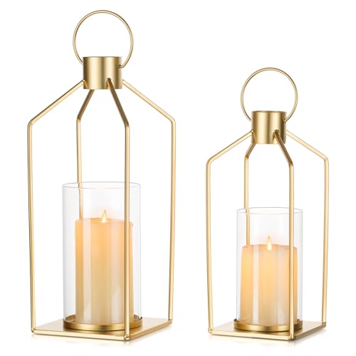 NUPTIO Gold Lanterns Decorative Indoor: Hanging Candle Lantern for Pillars - color: Gold