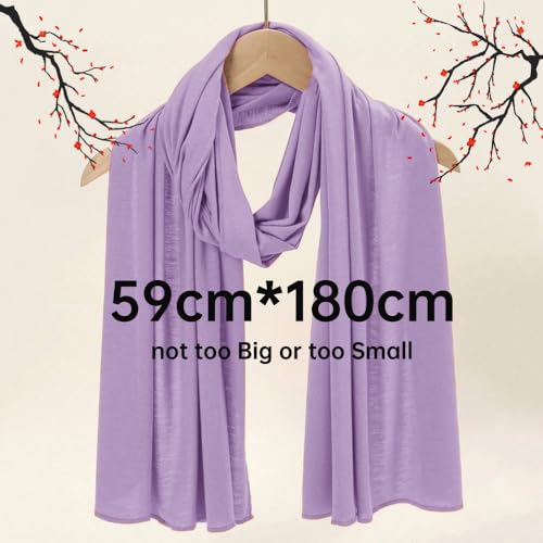 Muslin Hijab Scarf for Women Long Headscarves Solid Head Wraps Soft Pashminas Shawls - color: Lavender Muslim Hijab Scarf