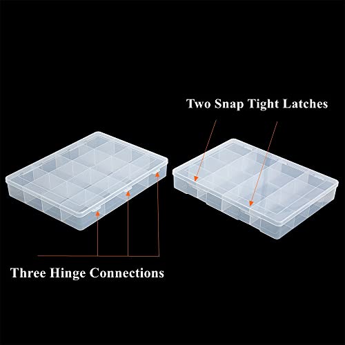 2 Pack Fixed 16 Grids Clear Plastic Large Compartment Container Case, Transparent Organizer Storage Divider Box with Lid for Bead, Button, Hardware, Screw, Sewing Kit, Craft Supplies - size: large 16 grids