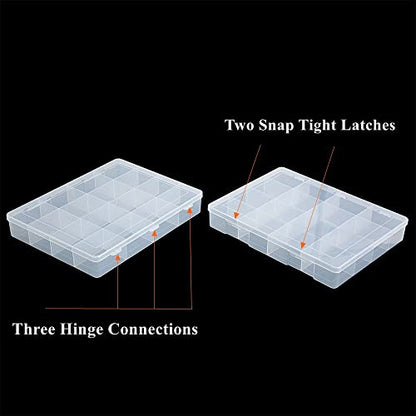 2 Pack Fixed 16 Grids Clear Plastic Large Compartment Container Case, Transparent Organizer Storage Divider Box with Lid for Bead, Button, Hardware, Screw, Sewing Kit, Craft Supplies - size: large 16 grids
