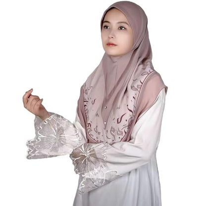 Ready To Wear Instant Hijab For Women Chiffon Hijabs Islamic Abaya Turban Muslim Slip-On Khimar Floral Hijab Scarf - color: 4# Dusty Pink