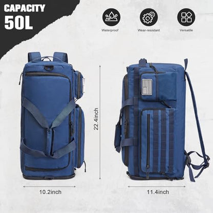 G4Free 3-in-1 Duffle Bag Travel Gym Sports, Large Tactical Duffel Backpack | 50L/65L with Shoes Compartment and Wet Pocket, Military Workout Bag for Men and Women, Blue - color: Navy