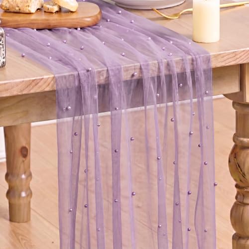 Artoid Mode Pearl Lilac Purple Gauze Table Runner 10FT Home Decor - color: Lilac Purple, size: 28" x 120"