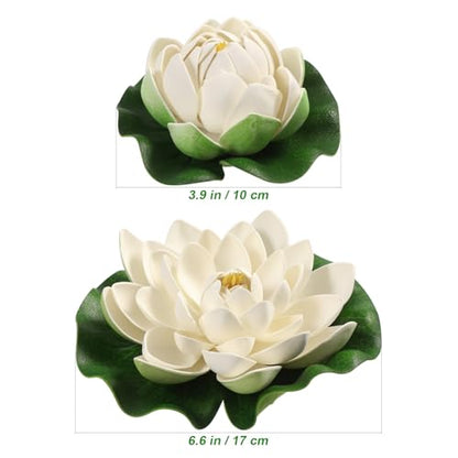 TOYANDONA 6pcs White Artificial Floating Lotus Flowers 7 Inch Lily Pads 2 Large(18cm) + 4 Small(10cm) Water Lily Pads Floating Pond Plants for Pond Pool Home Aquarium Garden Wedding Decor