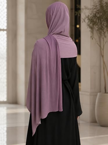 Premium Stretch Cotton Gradient Scarf for Women, Soft Jersey Wrap Shawl, Lightweight Ombre Hijab for Everyday Wear - color: Mctlo2537-purplepink