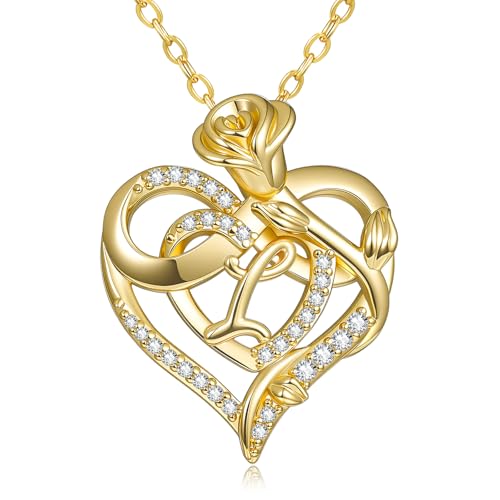14k Gold Plated Heart Initial Necklaces for Women - style: Letter L