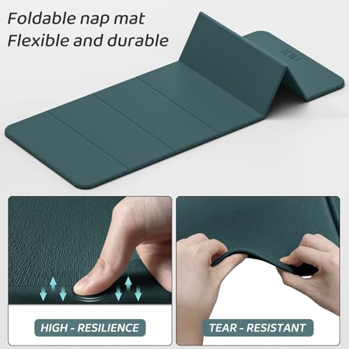 ILILI Foldable Yoga Mat 71 * 24 * 0.3 Inch | Lightweight TPE Non Slip Exercise Mat, Waterproof Portable Fitness Mat for Home Gym, Pilates, Stretching & Daily Workouts - color: Dark Green