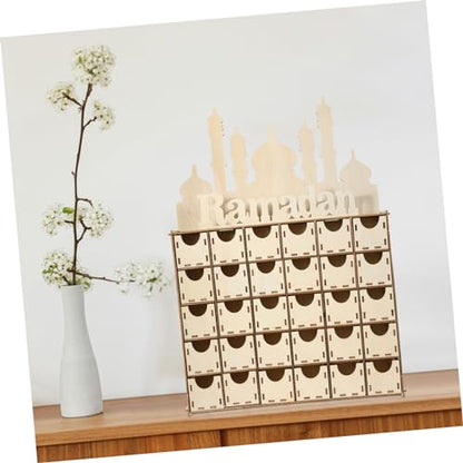 Healifty Wooden Advent Calendar for Ramadan Unique Home Decor Creative DIY Countdown Eid Mubarak Table Decoration for Ramadan Parties and Celebrations