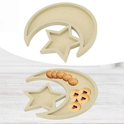 Wood Tray Moon Wooden Star Tableware Eid Mubarak Party Serving Tableware Multifunctional Wood Moon Tray for Home Ramadan Party Garden Decor
