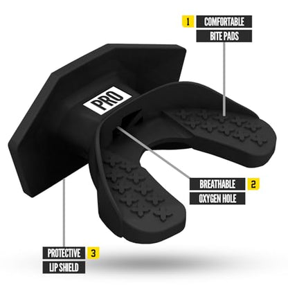 Nxtrnd One Pro Football Mouth Guard, Interchangeable Strap, Fits Adult & Youth (Black) - color: Black Pro