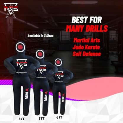 MMA Grappling Dummy Brazilian JIU Jitsu BJJ Punching Bag for Self Defense Wrestling Judo Karate Boxing Throwing Submission Standing Position - UNFILLED - color: Full Black, size: 6FT / 70"