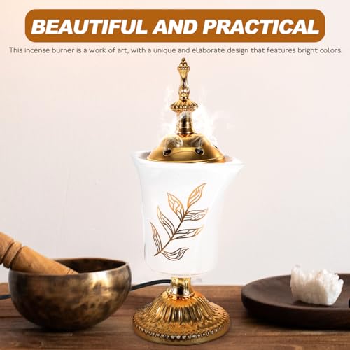 HOMSFOU Electric Incense Burner Ceramic Bakhoor Burner for Home Aromatherapy Yoga Spa Middle Eastern Style 2.76 Inch Compact Design with Us Plug