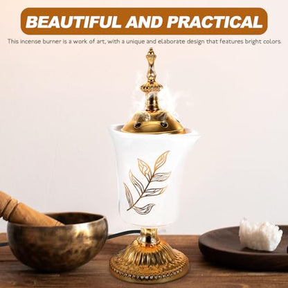 HOMSFOU Electric Incense Burner Ceramic Bakhoor Burner for Home Aromatherapy Yoga Spa Middle Eastern Style 2.76 Inch Compact Design with Us Plug