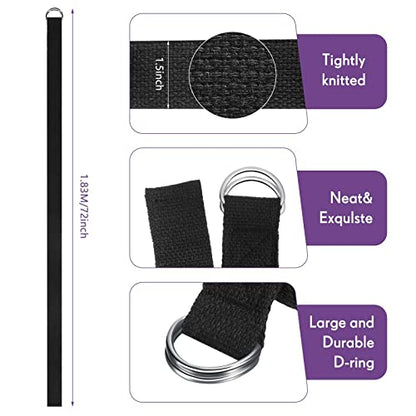 Jerify 50 Pcs Yoga Strap for Stretching Bulk 6ft Exercise Stretch Band with Metal D Ring Adjustable Pilates Non Elastic Yoga Belt for Women Men Physical Fitness Gym Workout Dance (Black)