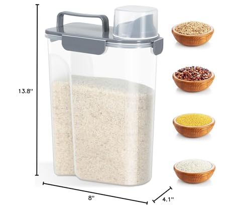 Airtight 10 Lbs Rice Storage Container Pet Dog Cat Food Holder 5 Lbs - Grey | Portable Bird Seed Dispenser Cat Food Containers with Large Pour Spout for Travel Cereal Oatmeal Holder with Measuring Cup - color: Grey-10L