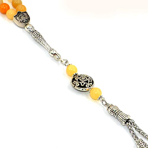 Stylist Prayer Beads (8 mm-33 Beads) Tesbih-Tasbih-Tasbeeh-Misbaha-Masbaha-Subha-Sebha-Sibha-Rosary-Worry Beads (Yellow Jade Stone) - color: Yellow Jade Stone