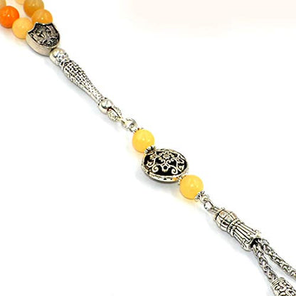 Stylist Prayer Beads (8 mm-33 Beads) Tesbih-Tasbih-Tasbeeh-Misbaha-Masbaha-Subha-Sebha-Sibha-Rosary-Worry Beads (Yellow Jade Stone) - color: Yellow Jade Stone