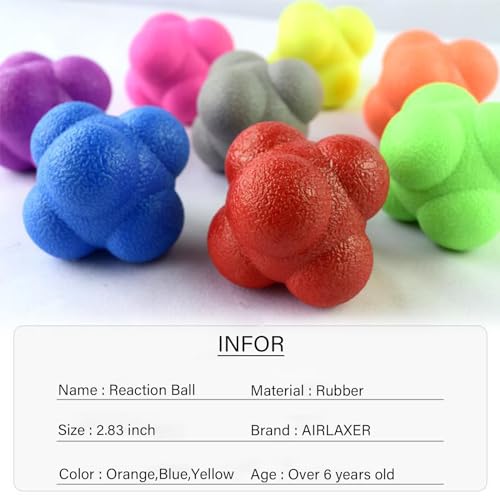 AIRLAXER Reaction Ball,Reflex Ball for Hand Eye Coordination Training,2.83 inch,Pack of 3-Orange,Blue,Yellow.