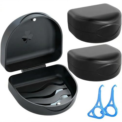 2PCS Retainer Case Denture Case: BVN Orthodontic Dental Case, Slim Braces Case, Mouth Guard Case, Denture Box, Teeth Aligner Case, Night Guard Case Container Storage Holder Black - color: B. Black, 2pcs