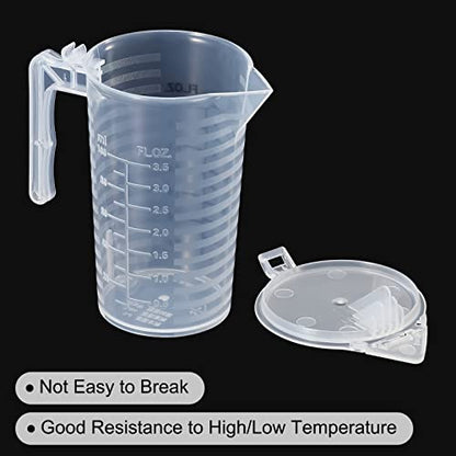 PATIKIL Graduated Beaker, 100ml PP Plastic Liquid Measuring Cup Double Sided Black Graduations with Handle Lid and Spout for Lab Kitchen Home - size: 100ml