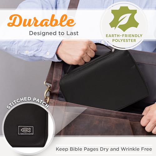 Christian Art Gifts Men/Women's Bible Cover Jesus Fish, Black Canvas, Small - color: Black/Jesus Fish #2, size: Small