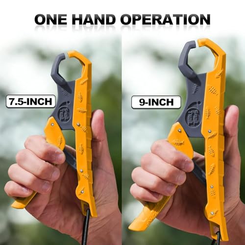7.5'' Floating Fish Gripper, Fishing Grabber | Catfish Mouth Pliers, Caught Bass Holder, Fish Scale Hook Clamp, Saltwater Lip Grip Tool with Lanyard, Gifts for Men - color: Yellow-gray
