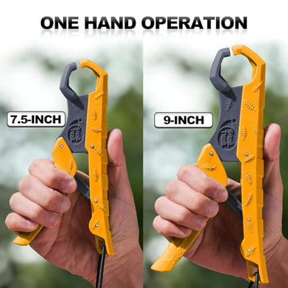 7.5'' Floating Fish Gripper, Fishing Grabber | Catfish Mouth Pliers, Caught Bass Holder, Fish Scale Hook Clamp, Saltwater Lip Grip Tool with Lanyard, Gifts for Men - color: Yellow-gray