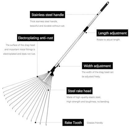Buyplus Adjustable Garden Leaf Rake - 24 to 63 Inch Telescopic Metal Expandable Folding Leaves Rake, Metal Rake for Leaves, Yard Rakes for Lawn Yard, Flowers Beds, Black - color: Black