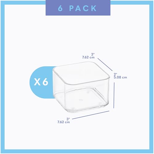 primebox Plastic Clear Acrylic Drawer Organizers. Bathroom, Kitchen, Bedroom, Utensils, Office Organizer Bins, Storage Trays. Heavy Duty, Stackable. 3" x 3" x 2" Set of 6 - size: 3" x 3" x 2"