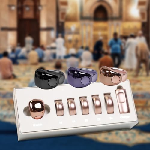 Smart Tasbih Zikr Rings, 5 Size(16/18/20/22/24mm) Interchangeable Tasbih Counter Rings,APP Support Digital Counter Prayer Reminder Rings, Waterproof 4 Digit Finger Counter for Muslims