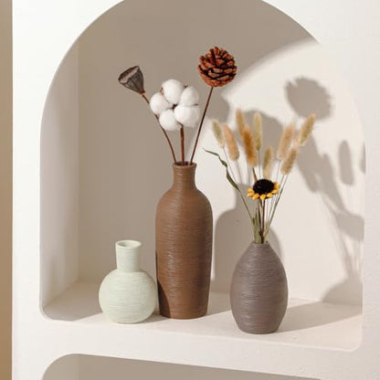 Ceramic Vases Set of 3 Modern Rustic Farmhouse Home Decor | Pottery Decorative Flower Vases for Pampas Grass Dried Fresh Flowers, Living Room, Table Centerpiece, Shelf, Mantel