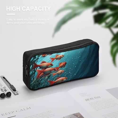 Large Capacity Pencil Case Fish Aquarium Pencil Pouch Aesthetic Makeup Bag for Women Portable Pencil Bag Organizer with Zipper Cute Pen Bag for Office Supplies