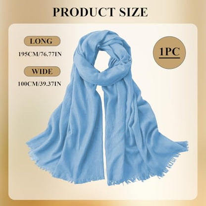 Extra Large Cotton Linen Shawl Wrap for Women, Elegant Scarf with UV Protection Breathable Lightweight Head Cover Hijab - color: Blue