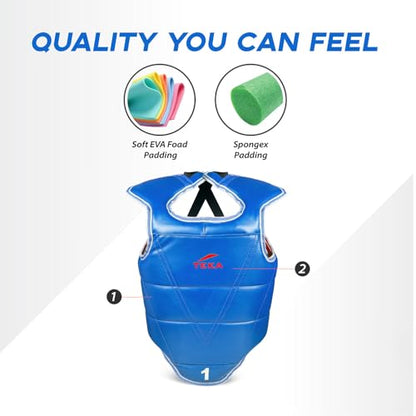 Chest Protector for Kickboxing, Sparring Training Heavy Punching, Boxing Body Protector Adjustable Shield, Martial Arts Upper Belly Protection Pad, Taekwondo - size: X-Large (Red/blue)