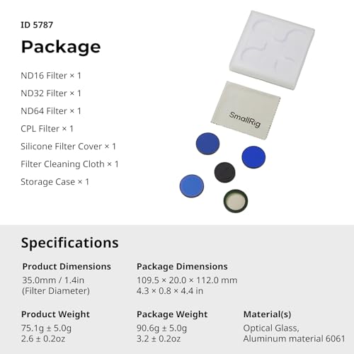 SmallRig Nano Filter Kit Only for DJI Osmo Nano, Includes CPL Polarizing Filter, ND16, ND32, and ND64 Filters - style: CPL & ND Kit