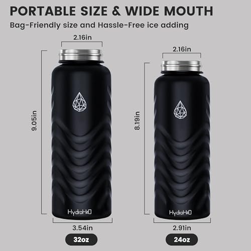 24oz Stainless Steel Insulated Water Bottle, 48H Cold & 24H Hot, Leak-Proof Wide Mouth Lids (Straw & Spout), BPA-Free Bottles, Mens Water Bottle for Gym, Hiking, Travel - Black - color: Black, size: 24 Ounces